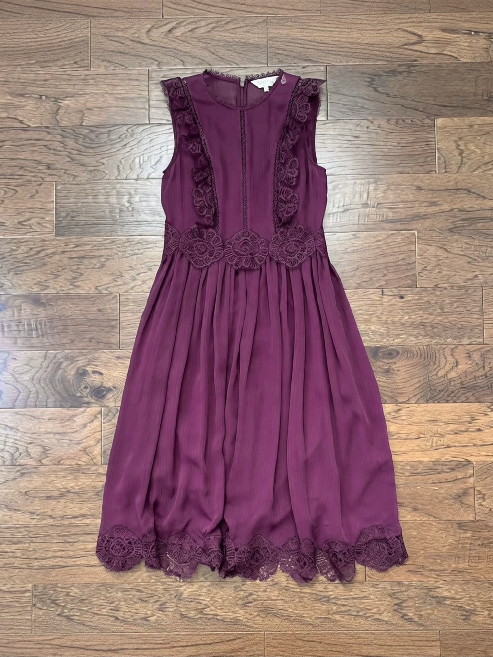 Ted Baker Deep Purple Porrla Frill Lace Dress Size 2